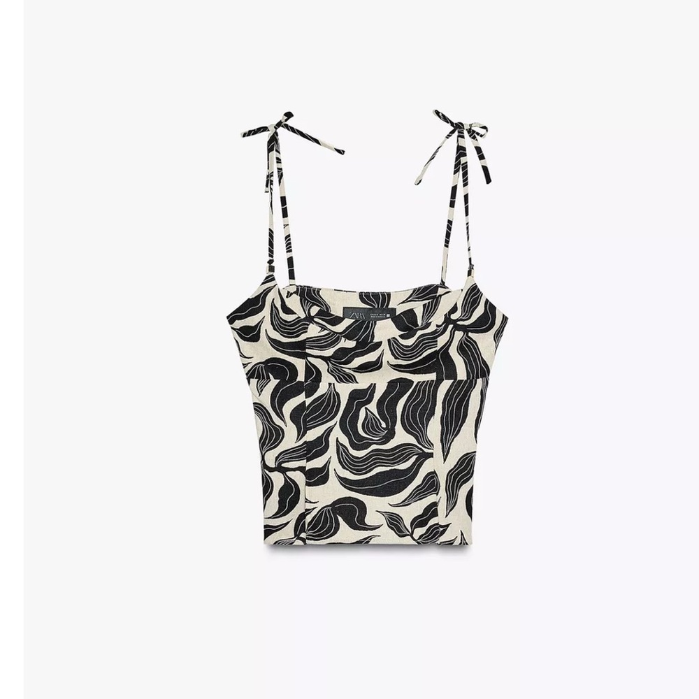 ZARA PRINTED LINEN BLACK/WHITE TOP LARGE